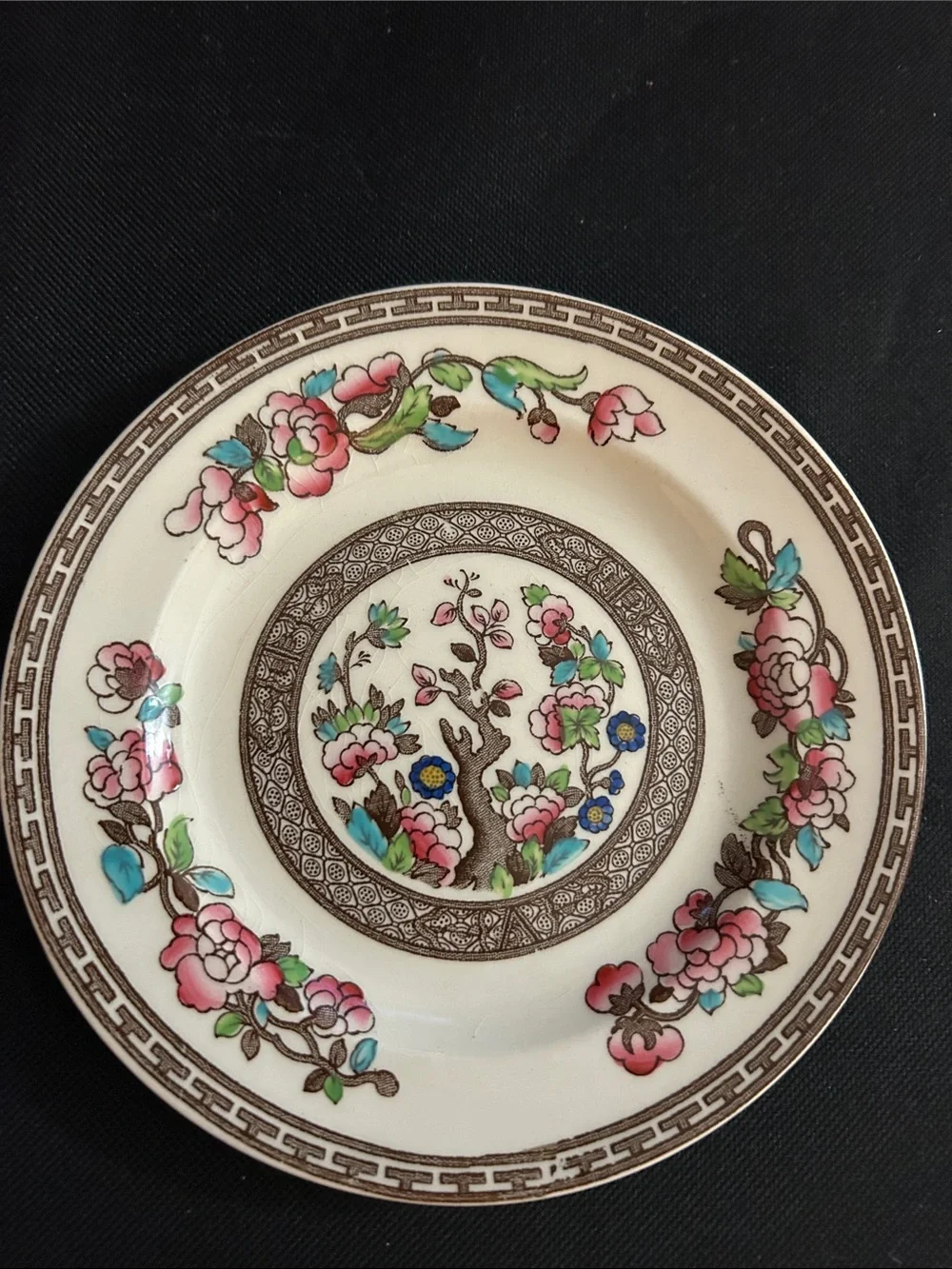 Porcelain Floral Dessert  2 small Plates - Pink & Green Accents ,